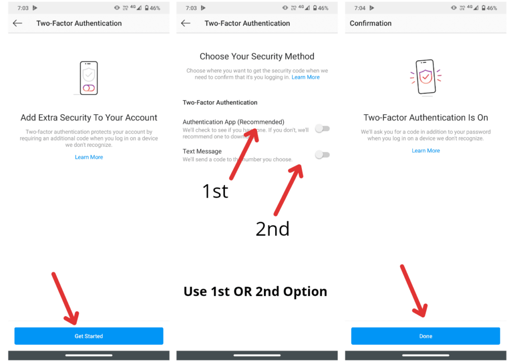turn on two factor authentication instagram