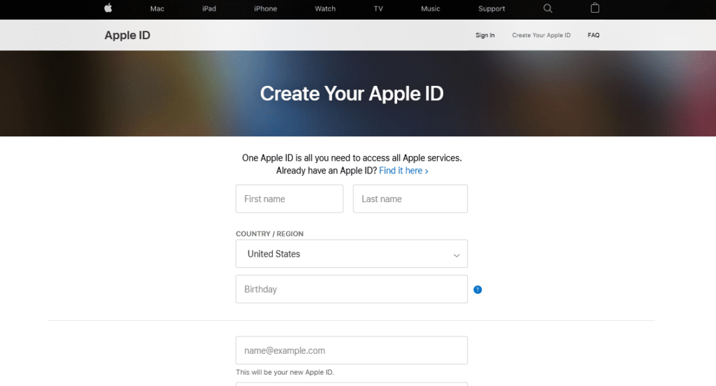 Create or make apple id
