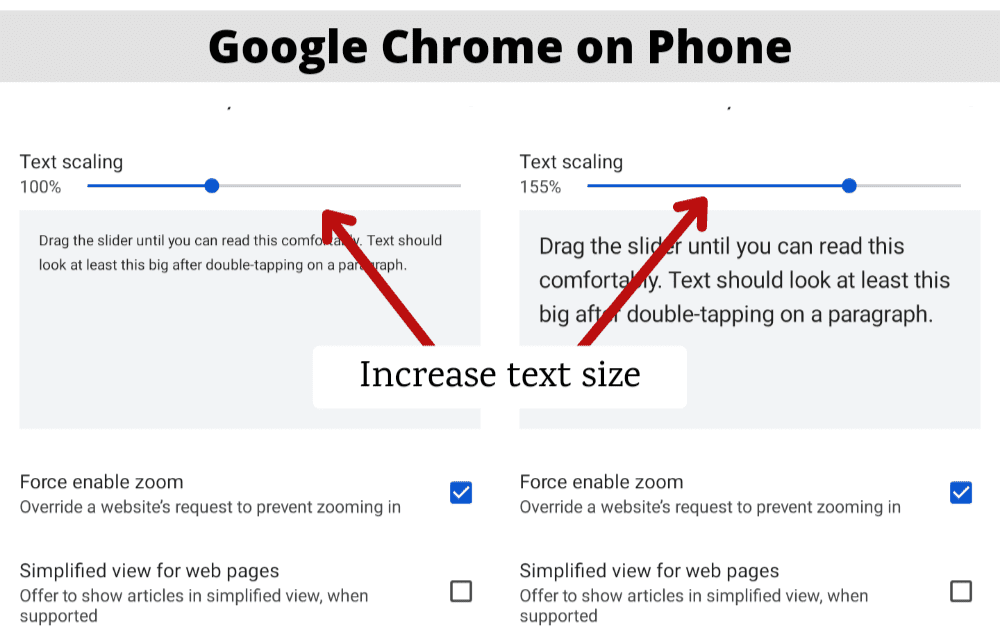 Increase font size in Chrome on Phone