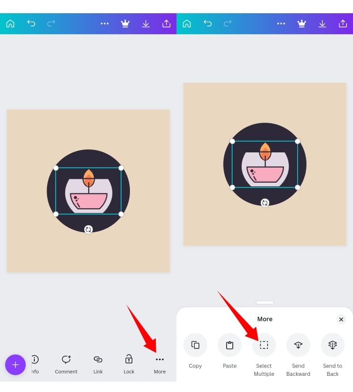 Group elements in canva mobile