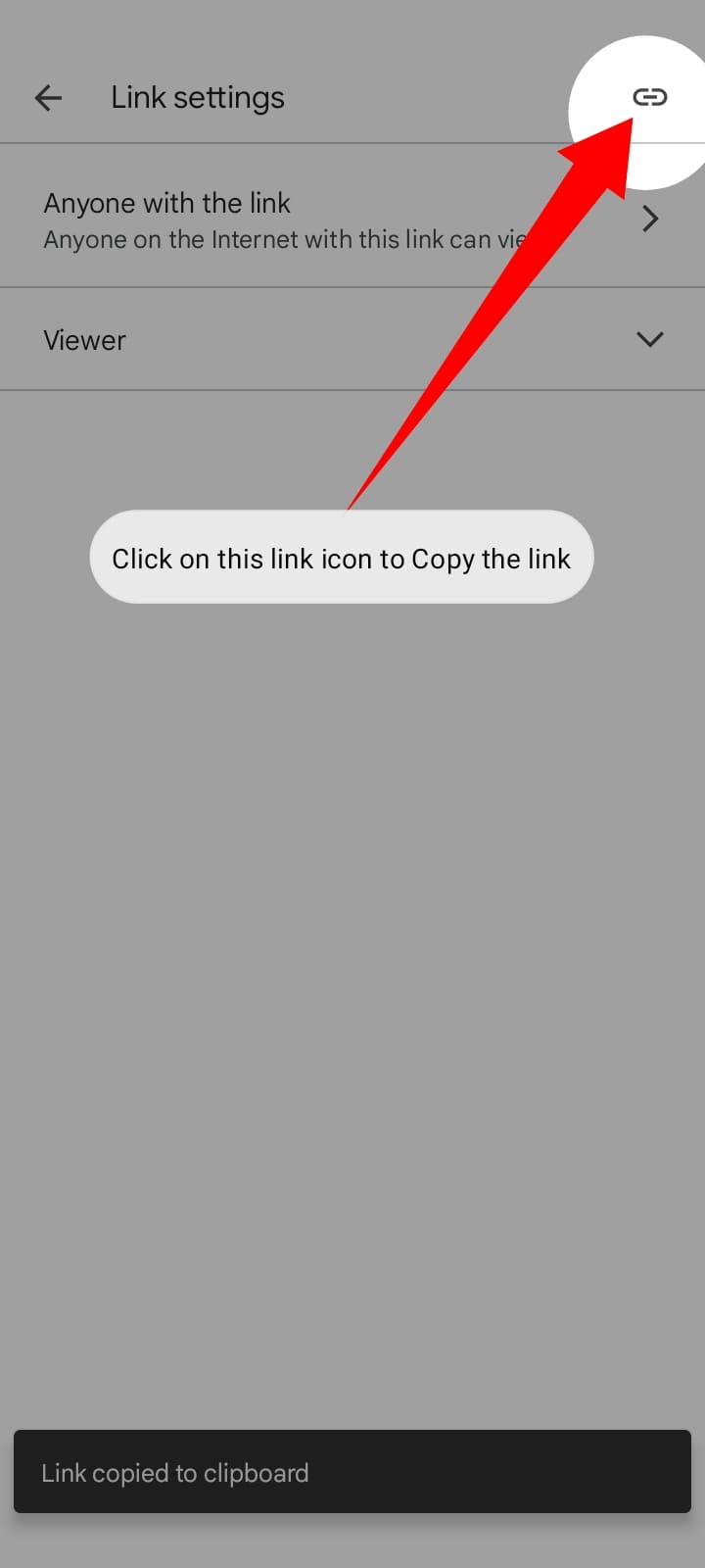 Copy and share file link from google drive